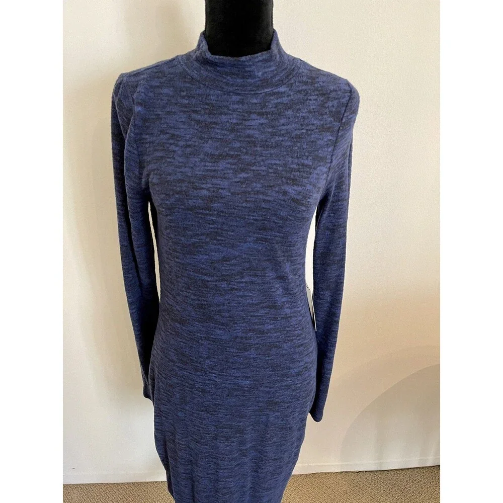Express Blue Black Cozy Long Sleeve Mock Neck Sweater Dress Size Medium NWT! - Picture 2 of 7